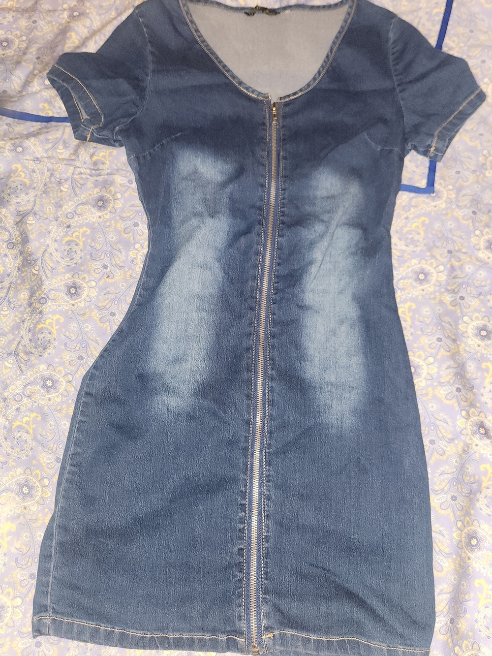 Women’s Denim Zip-Front Short Sleeve Dress - Blue Vip Jeans
